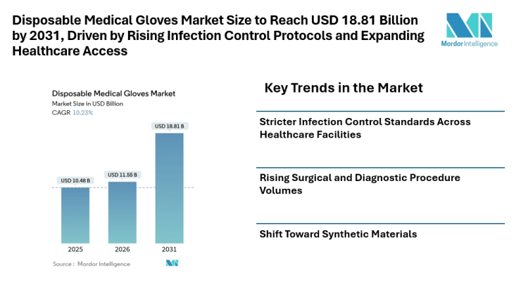 Disposable Medical Gloves Market Size to Reach USD 18.81 Billion by 2031, Driven by Rising Infection Control Protocols and Expanding Healthcare Access